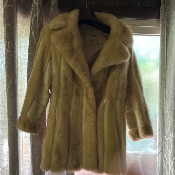 Mink and Leather Jacket ~ Cream Color Size 10/12 Vintage EUC